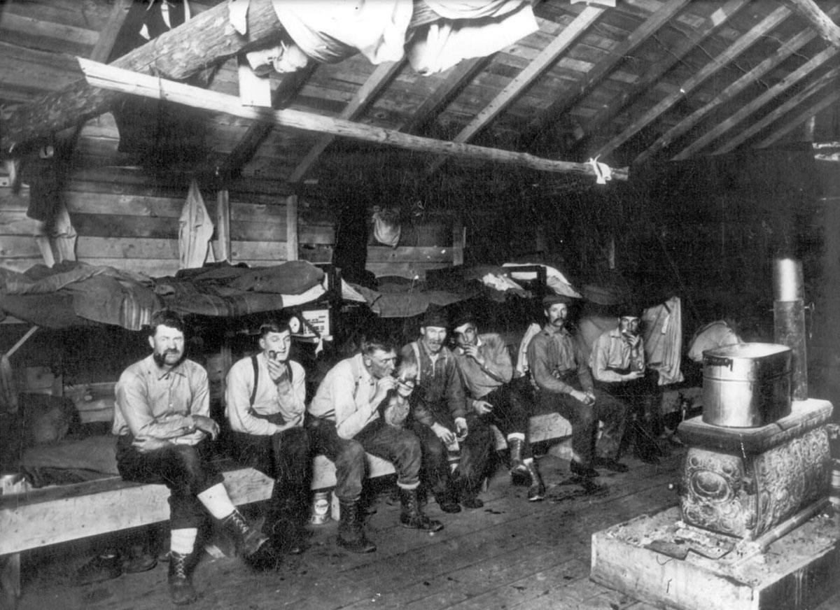 Loggers at a lodge or camp in the Pictured Rocks park. Photo courtesy of the National Park Service.