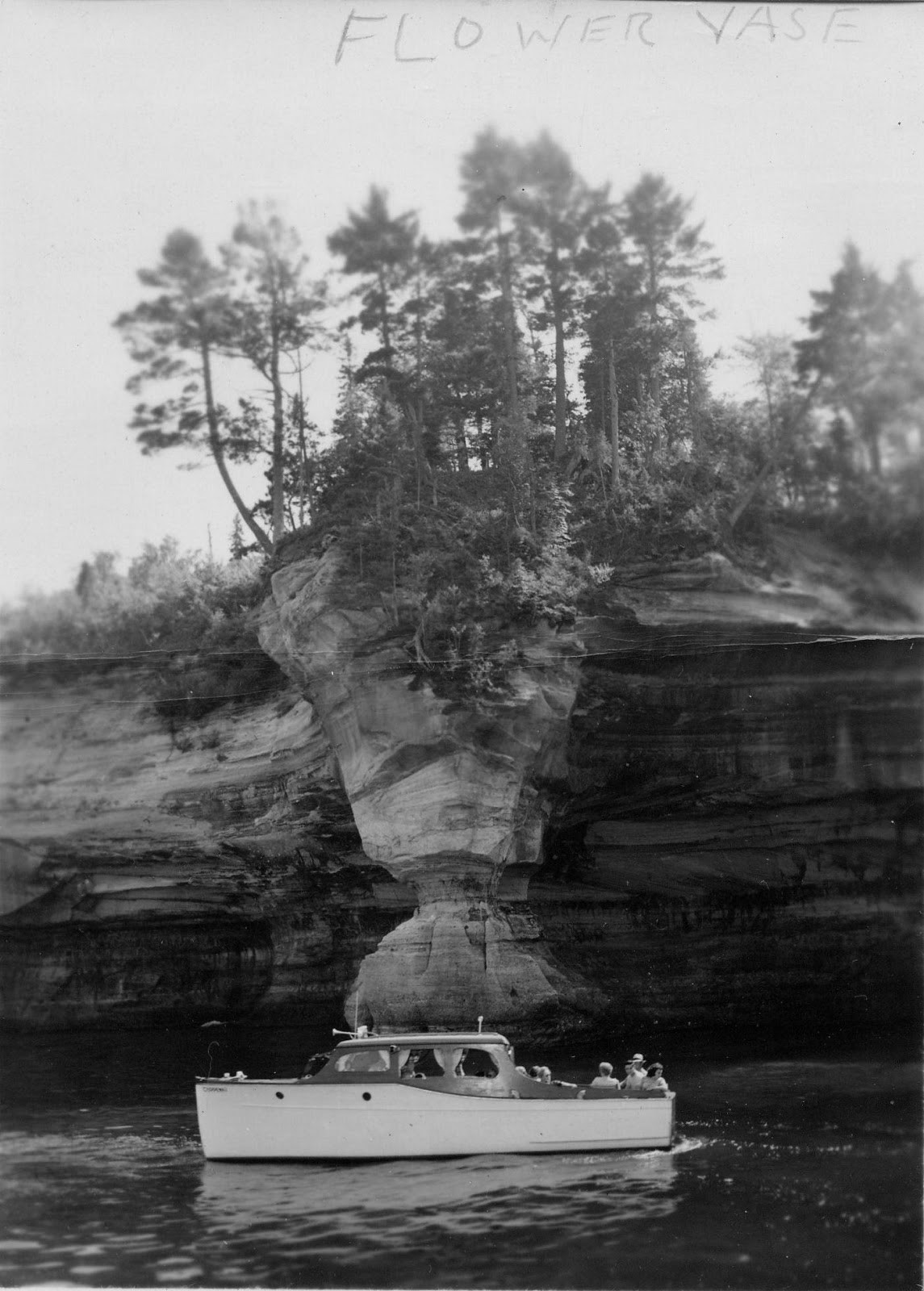 “Flower Vase” is one of the landmarks in the Pictured Rocks park. PC: the Alger County Historical Society.
