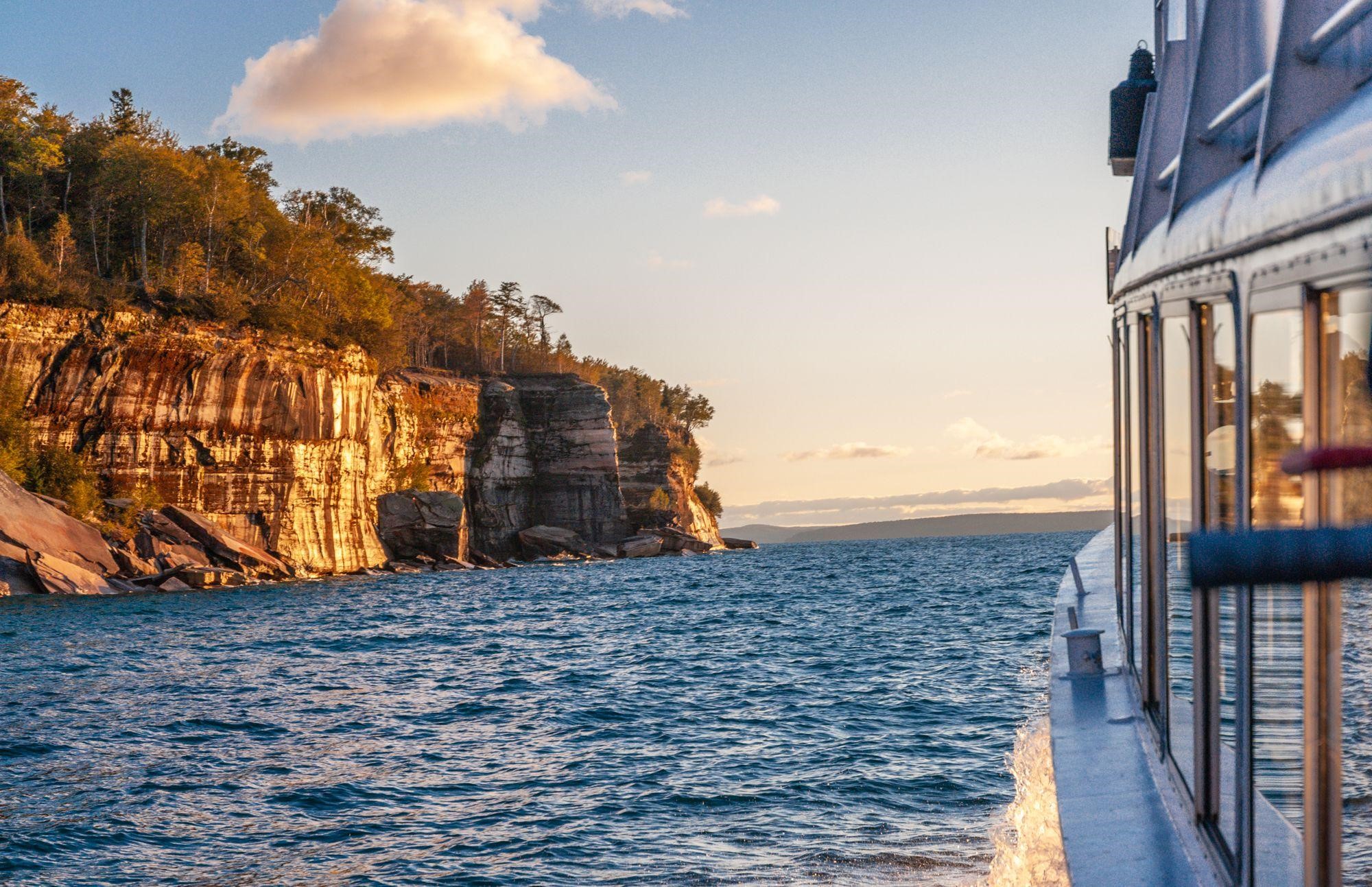 The cliffs seen by boat.