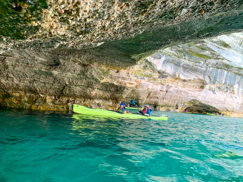 Paddling through sea caves in Pictured Rocks National Lakeshore
