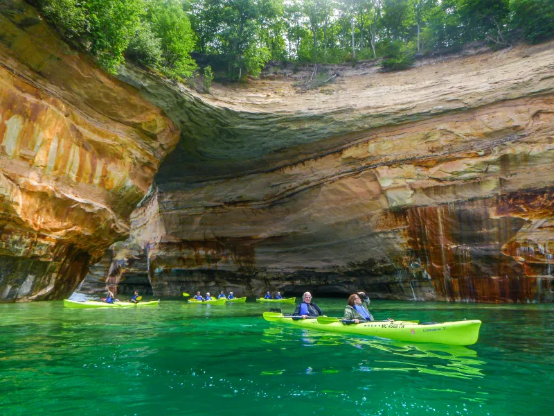 Kayakers after paddling Lovers Leap in Pictured Rocks National Lakeshore