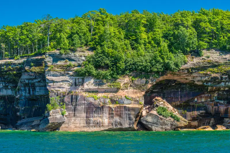 Mineral streaks on the cliffs of Pictured Rocks National Lakeshore.